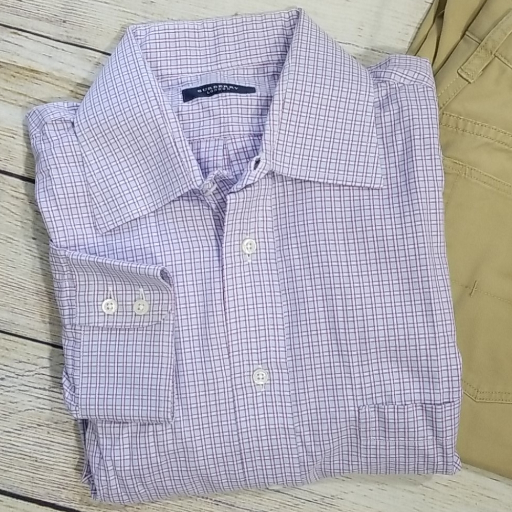 Burberry Blue And Red Long Sleeve Button Down Shirt
